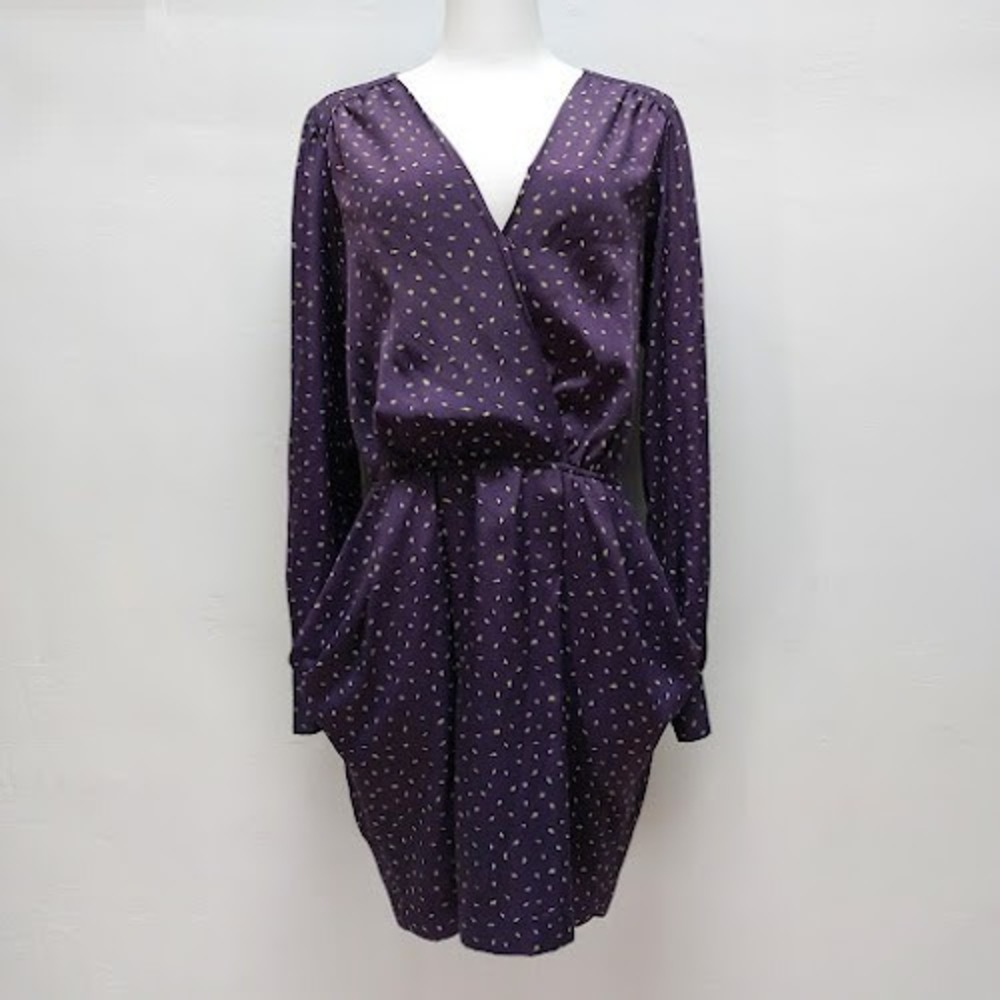 BCBGeneration Faux Wrap Mini Dress Women's Small Purple Abstract Contemporary